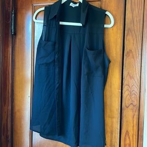 Black Sleeveless Button Down Dress Shirt